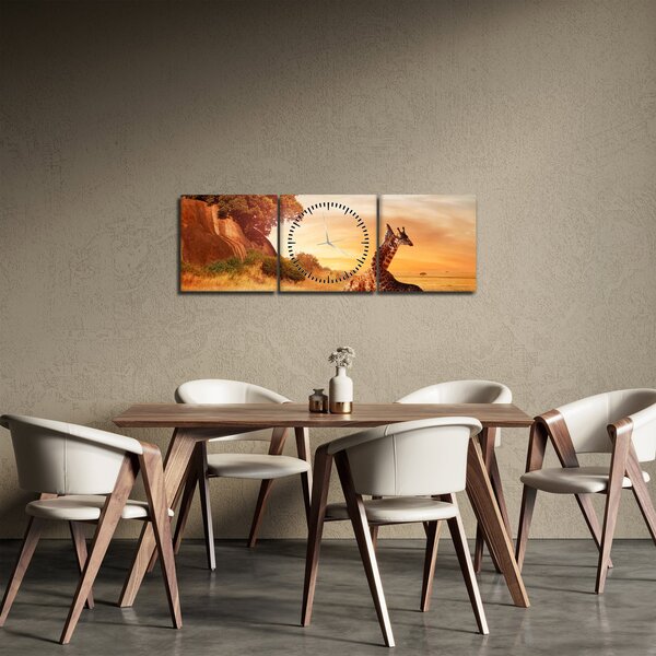 Obraz - Žirafy v Africe (s hodinami) (90x30 cm)