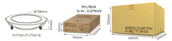 Miboxer LED zápustné svítidlo RGB+CCT Mi-light, 9W, 2.4GHz, RF ovládání, FUT061 Barva: Bílá