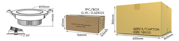 Miboxer LED zápustné svítidlo RGB+CCT Mi-light, 9W, 2.4GHz, RF ovládání, FUT062
