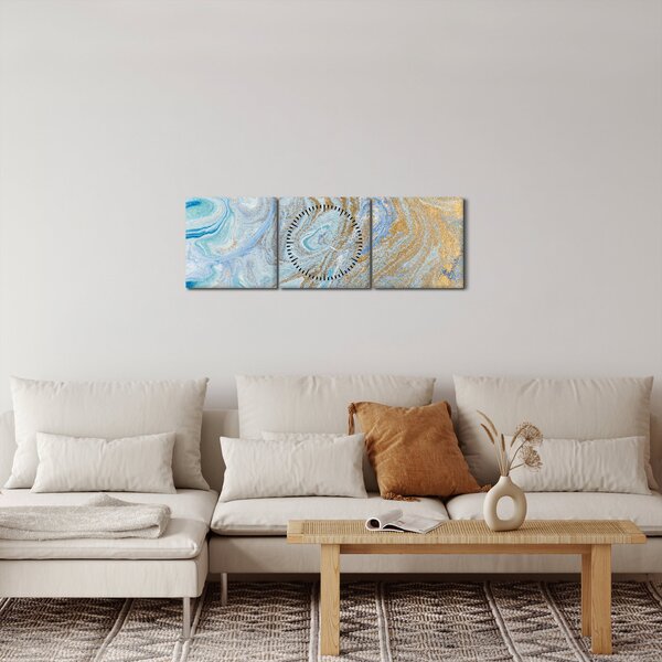 Obraz - Modrý mramor (s hodinami) (90x30 cm)