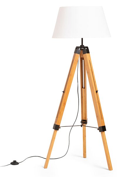Stojací lampa ALVIS/AMBITUS 46, bílá/bambus/chrom, patice E27, 15 W
