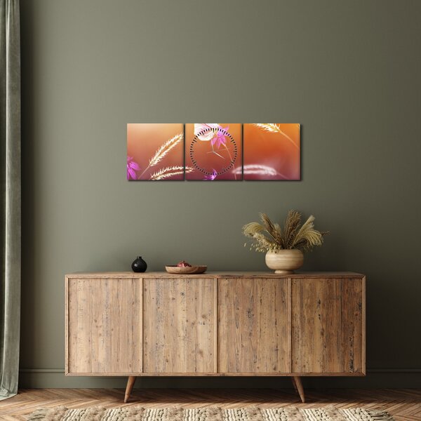 Obraz - Růžový motýl (s hodinami) (90x30 cm)