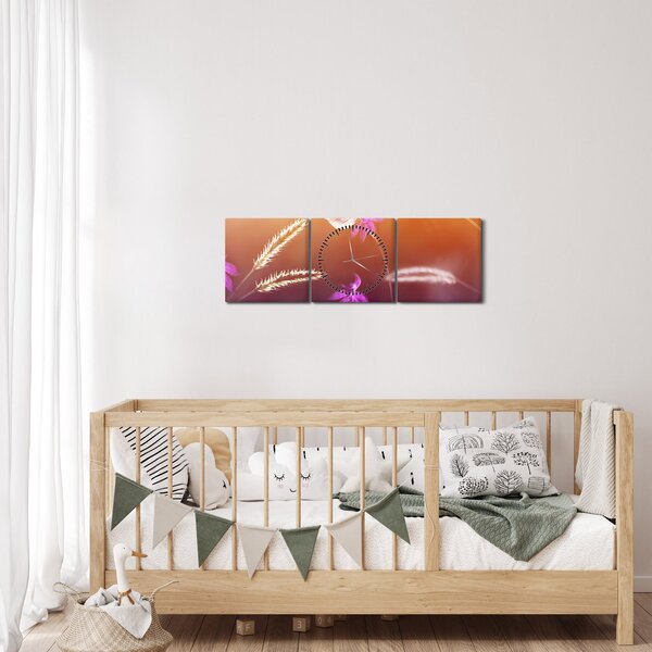Obraz - Růžový motýl (s hodinami) (90x30 cm)