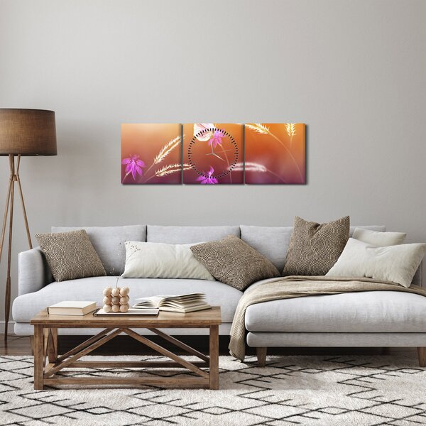 Obraz - Růžový motýl (s hodinami) (90x30 cm)