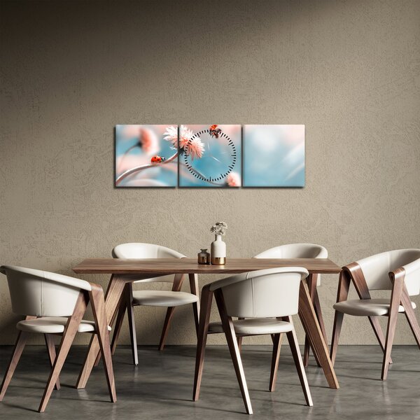 Obraz - Berušky na květu (s hodinami) (90x30 cm)