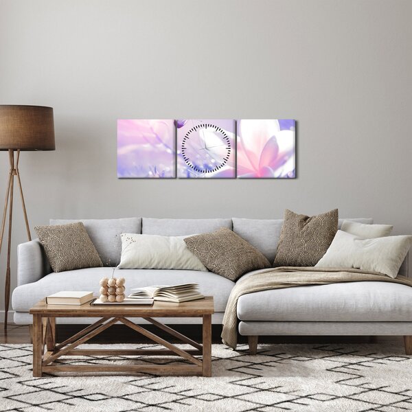 Obraz - Motýl přilítající na květ (s hodinami) (90x30 cm)
