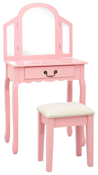 Toaletní stolek se stoličkou růžový 65x36x128 cm pavlovnia MDF 289335