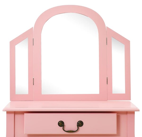 Toaletní stolek se stoličkou růžový 65x36x128 cm pavlovnia MDF 289335