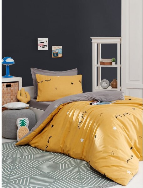 Žluto-šedé povlečení na jednolůžko 140x200 cm Dide – Mijolnir