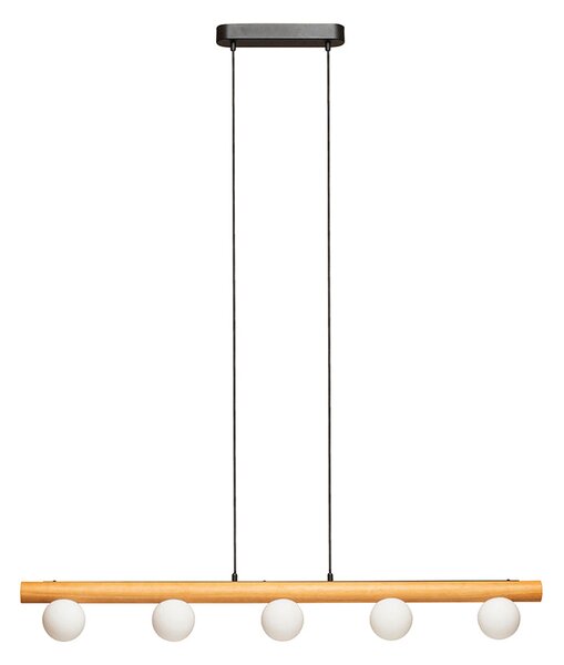 Závěsné svítidlo NOCTIS, dřevo/opálové sklo, patice G9, 5× 7 W