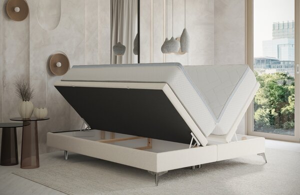 Maison de Rêve Krémově bílá čalouněná dvoulůžková postel FIR 140 x 200 cm s úložným prostorem