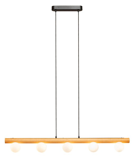 Závěsné svítidlo NOCTIS, dřevo/opálové sklo, patice G9, 5× 7 W