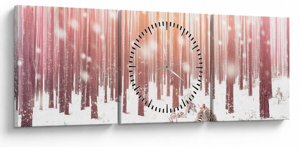 Obraz - Zebra v zasněženém lese (s hodinami) (90x30 cm)