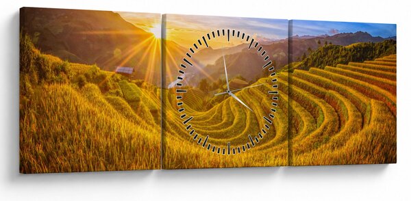 Obraz - Rýžové terasy ve Vietnamu (s hodinami) (90x30 cm)