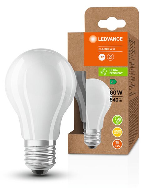 LED žárovka OSRAM ULTRA ECONOMY 210lm/W Classic A matná, patice E27, ekvivalent 60 W, teplá bílá 3000 K