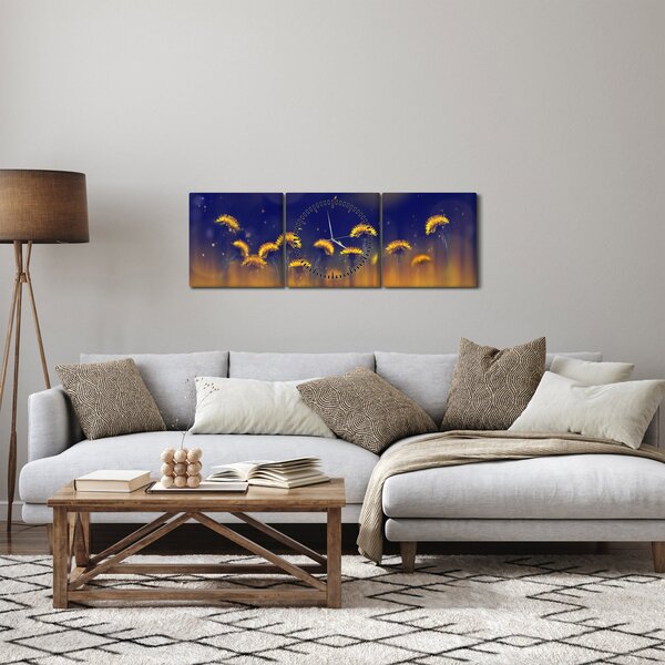 Obraz - Pampelišky (s hodinami) (90x30 cm)