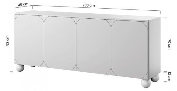 Komoda Sonatia II 200 cm čtyřdveřová - kašmír / nohy koule