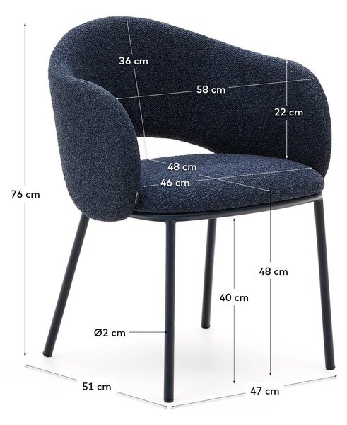 Tmavě modré čalouněné jídelní křeslo Maina – Kave Home