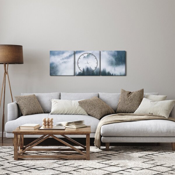Obraz - Stromy v mlze (s hodinami) (90x30 cm)
