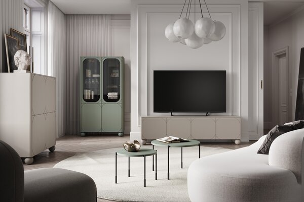 Moderní TV skříňka Sonatia II 200 cm čtyřdveřová na kulatých nohách - kašmír