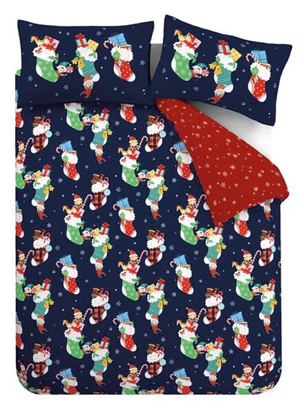 Červené/modré dětské povlečení do postýlky 120x150 cm Christmas Elves – Catherine Lansfield