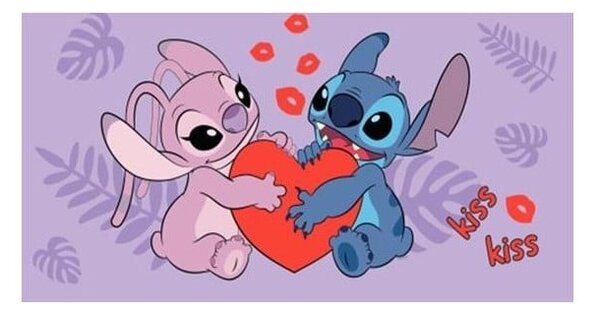 Fialová bavlněná dětská osuška 70x140 cm Lilo and Stitch "Kiss" – Jerry Fabrics