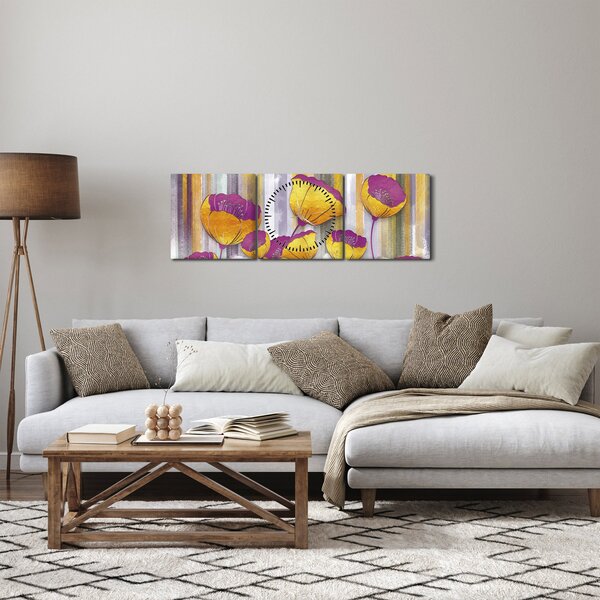 Obraz - Ilustrace květin (s hodinami) (90x30 cm)