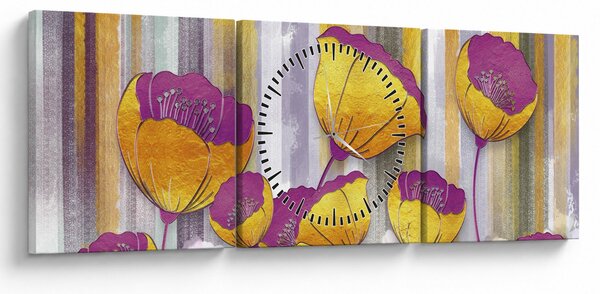 Obraz - Ilustrace květin (s hodinami) (90x30 cm)