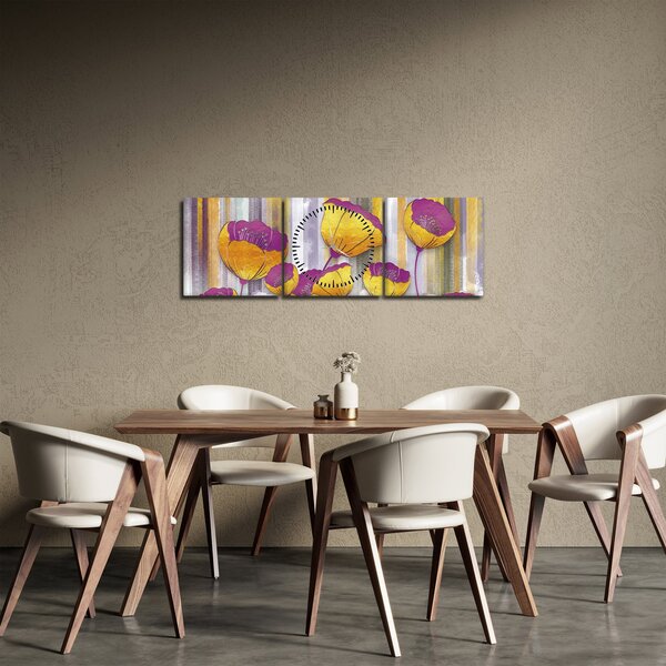 Obraz - Ilustrace květin (s hodinami) (90x30 cm)