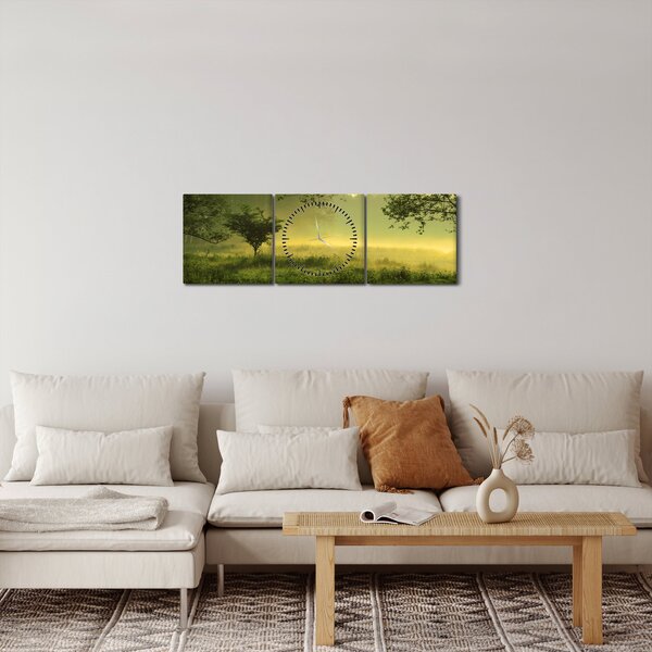 Obraz - Probouzející se les (s hodinami) (90x30 cm)