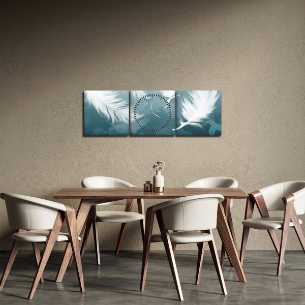 Obraz - Bílá peříčka (s hodinami) (90x30 cm)