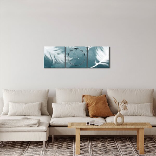 Obraz - Bílá peříčka (s hodinami) (90x30 cm)