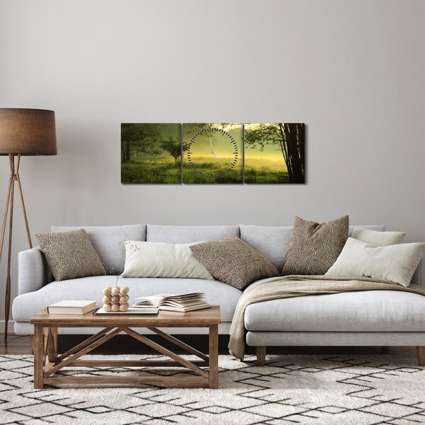 Obraz - Probouzející se les (s hodinami) (90x30 cm)