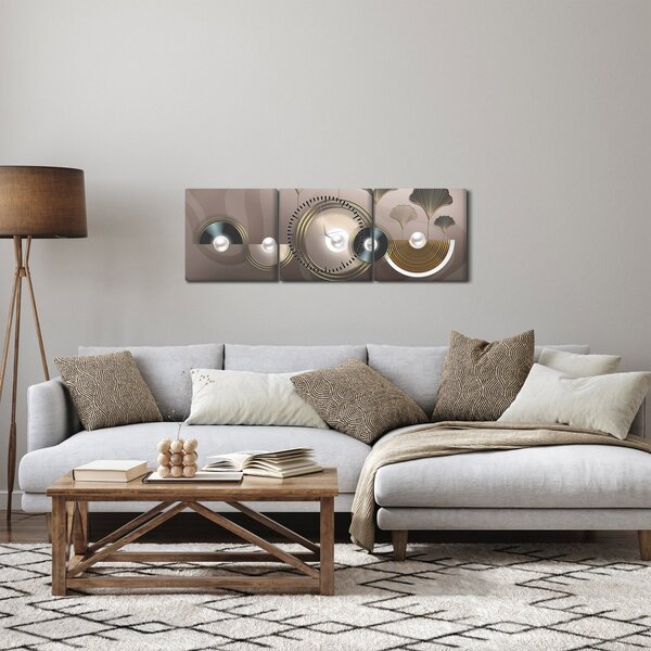 Obraz - Zlatohnědá abstrakce (s hodinami) (90x30 cm)