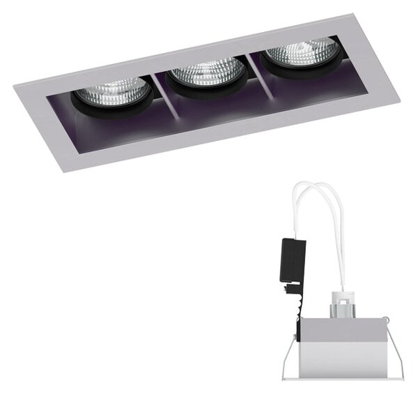 Výklopné zápustné svítidlo MONE III, stříbrnošedé, patice GU53, 3× 50 W, 12 V