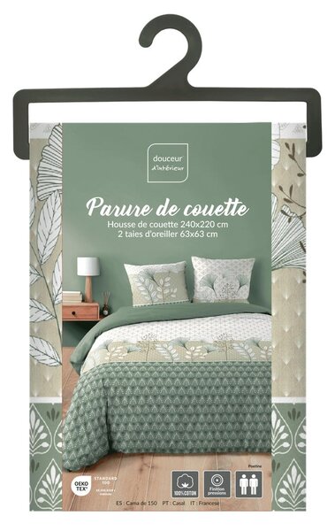Bílé/zelené bavlněné povlečení na dvoulůžko/prodloužené 240x220 cm Poetine – douceur d'intérieur