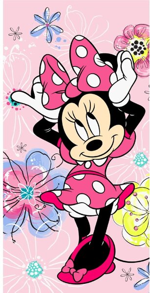 Růžová bavlněná dětská osuška 70x140 cm Minnie "Pink bow" – Jerry Fabrics