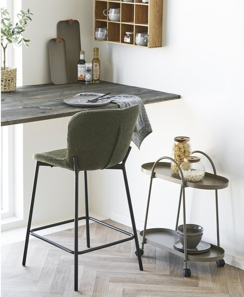 Tmavě zelená čalouněná barová židle (výška sedáku 65 cm) Maceda – House Nordic