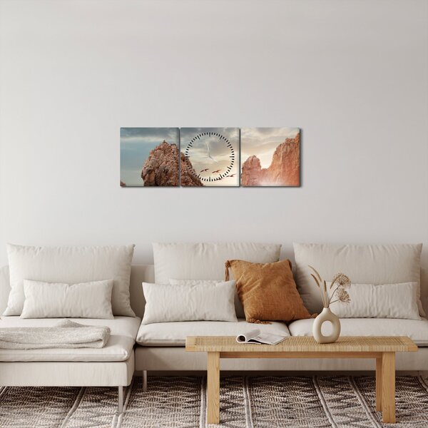 Obraz - Západ slunce nad útesy (s hodinami) (90x30 cm)