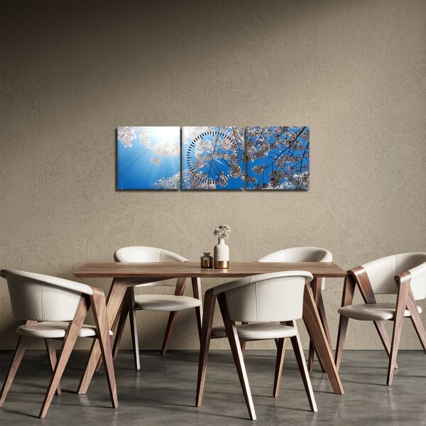 Obraz - Třešňové květy (s hodinami) (90x30 cm)