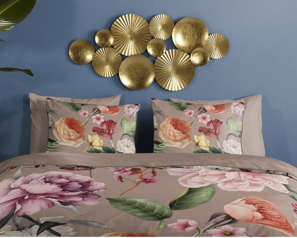 Šedé/hnědé povlečení na dvoulůžko/prodloužené z bavlněného saténu 240x220 cm Fiori – Descanso