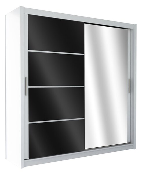 Šatní skříň Brandon Barva korpusu: Bílá, Rozměry: 203 cm, Dveře: Černé sklo