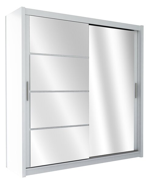 Šatní skříň Brandon Barva korpusu: Bílá, Rozměry: 203 cm, Dveře: Bílé sklo