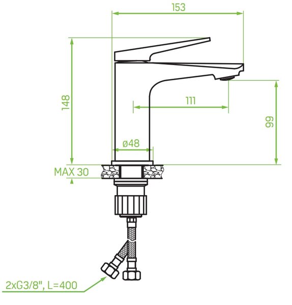 Laveo Rubio, umyvadlová baterie h-148 s odtokovou zátkou ClickClack, černá-zlatá lesklá, LAV-BVR_722G