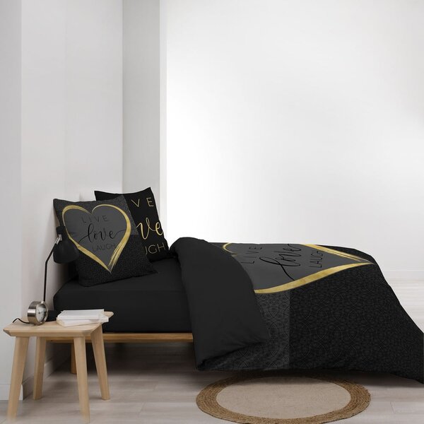 Černé bavlněné povlečení na dvoulůžko 200x200 cm Crazy Love – douceur d'intérieur