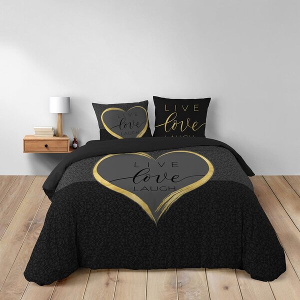 Černé bavlněné povlečení na dvoulůžko 200x200 cm Crazy Love – douceur d'intérieur