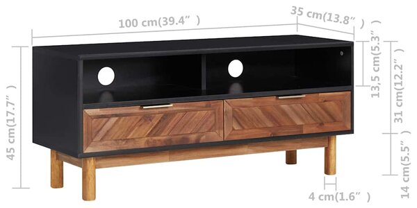 TV stolek 100 x 35 x 45 cm masivní akáciové dřevo a MDF 289903