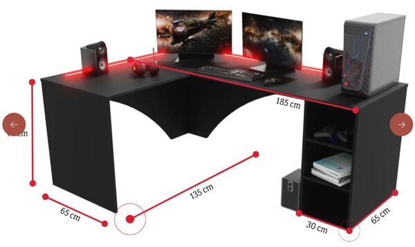 Rohový herní pc stůl Carbon (bílá) (P) (s RGB LED osvětlením)