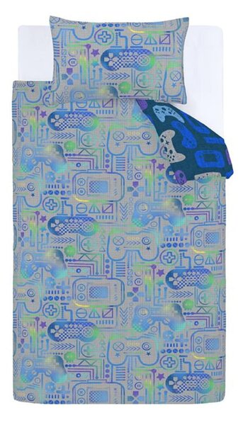 Modro-šedé dětské povlečení na jednolůžko z mikrovlákna 135x200 cm Gamer – Catherine Lansfield
