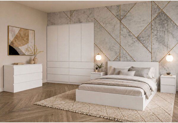 Sestava do ložnice se šatní skříní 4D a postelí 160x200 cm se zásuvkami, nymfhea alba Idea